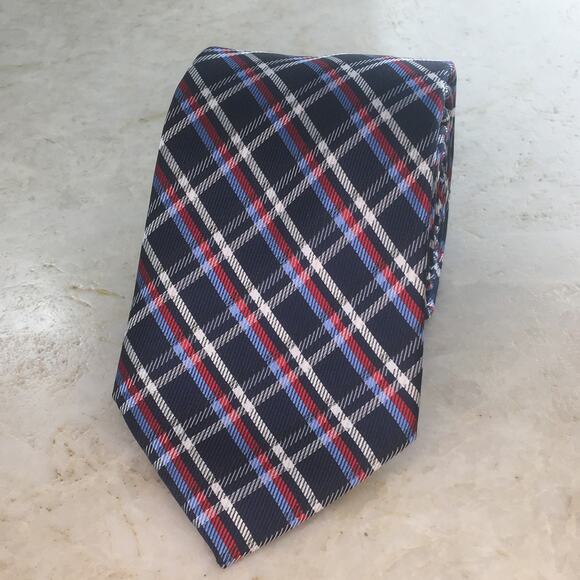 US POLO ASSOCIATION NAVY RED WHITE & BLUE PLAID NECKTIE - Picture 8 of 12